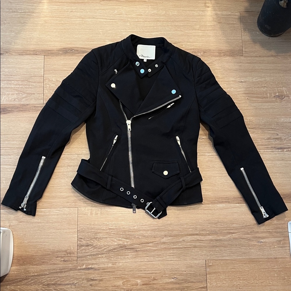 3.1 Phillip Lim Sculpted Zip-Trim Moto Jacket Black Size 2